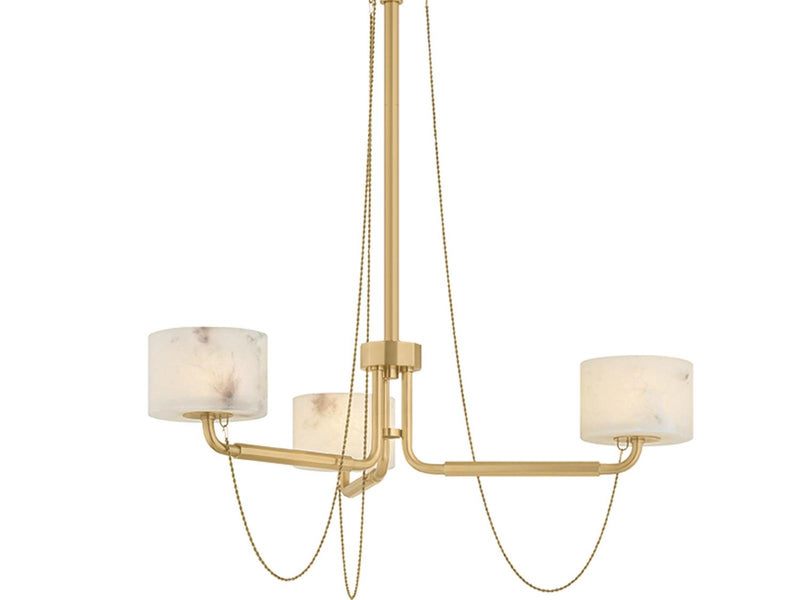 Corbett Lighting Bunda 3-Light Vintage Brass White Drum Chandelier