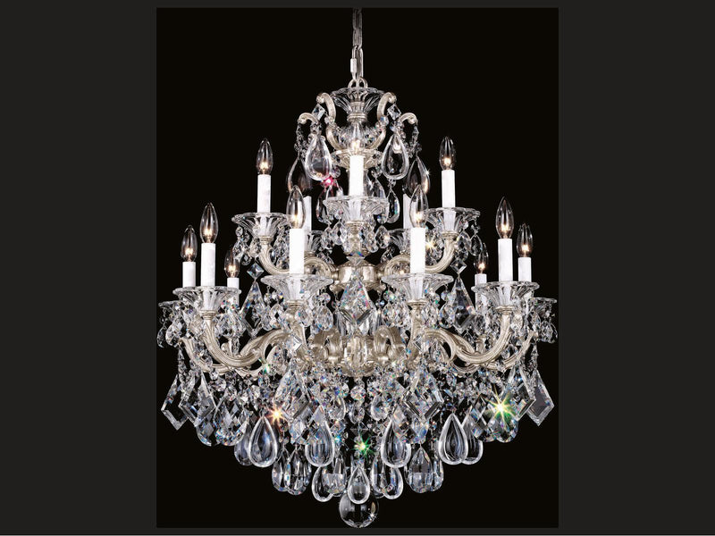 Schonbek La Scala 15-Light Crystal Candelabra Chandelier in Antique Silver