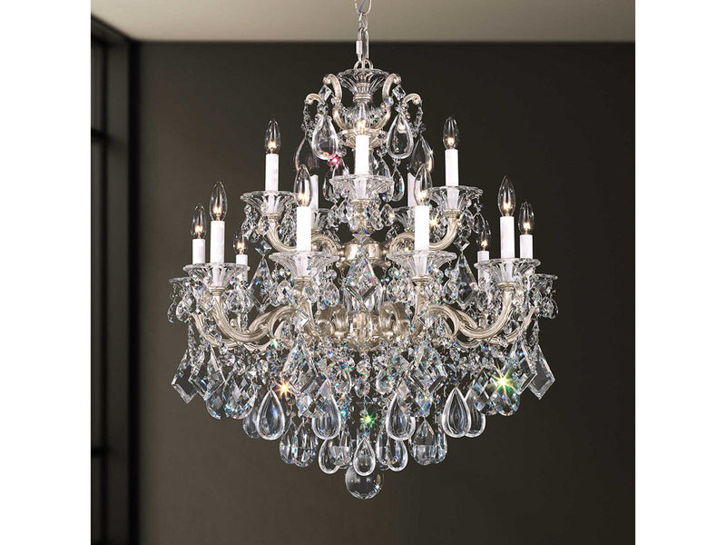 Schonbek La Scala 15-Light Crystal Candelabra Chandelier in Antique Silver