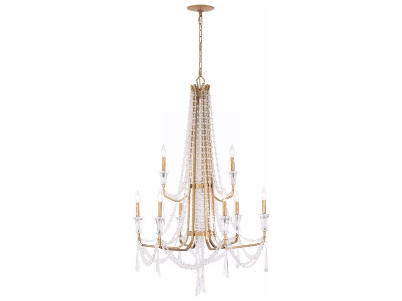 Varaluz Barcelona 2-Tier 9-Light Crystal Chandelier Brass