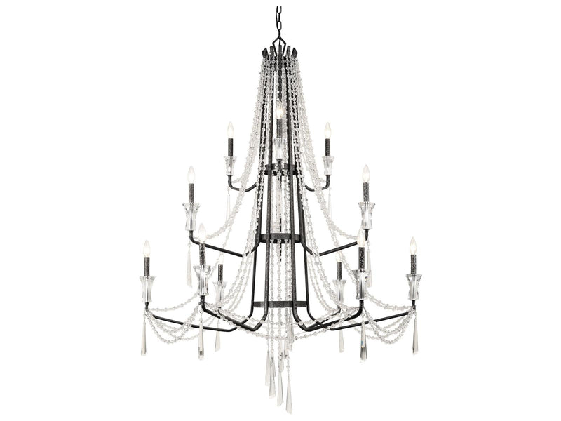 Varaluz Barcelona 3-Tier 12-Light Crystal Chandelier Onyx