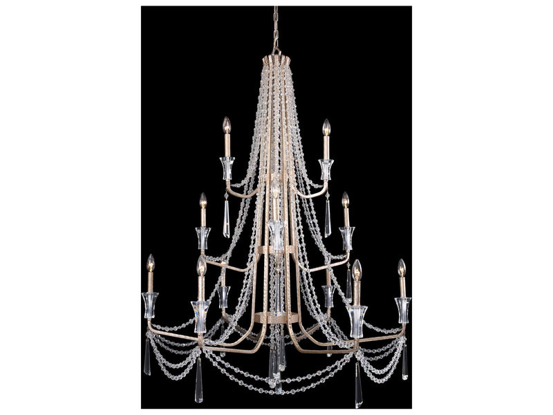 Varaluz Barcelona 3-Tier 12-Light Crystal Chandelier Transcend Silver