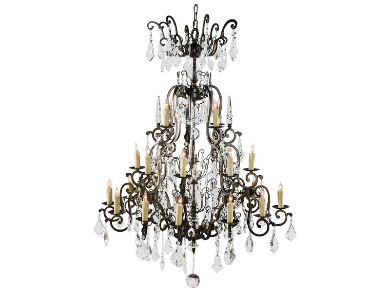 Wildwood 24-Light Esmerado Chandelier with Bronzed Iron and Crystal Drops